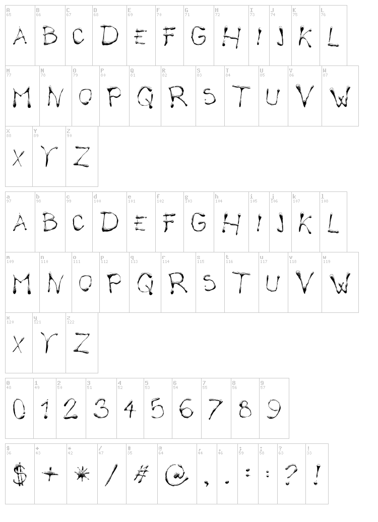 Calliope Fun font map
